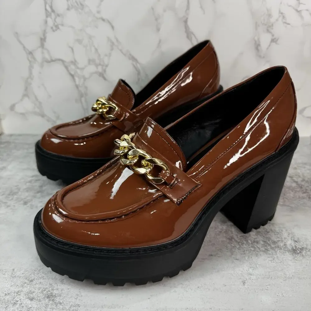 Madden Girl Kassidy-C Platform Loafer Women's 11 Brown Lug Sole Chunky Heel